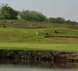 A pond guards the third hole on the Meadows nine at Shaker Run Golf Club in Lebanon, Ohio. 